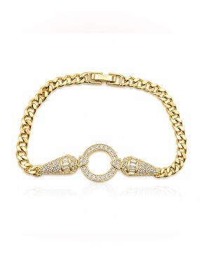 Gold-Filled Pavé Circle Link Chain Bracelet
